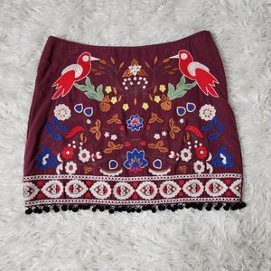 Umgee Boho Embroidered Tassel Skirt Size Large